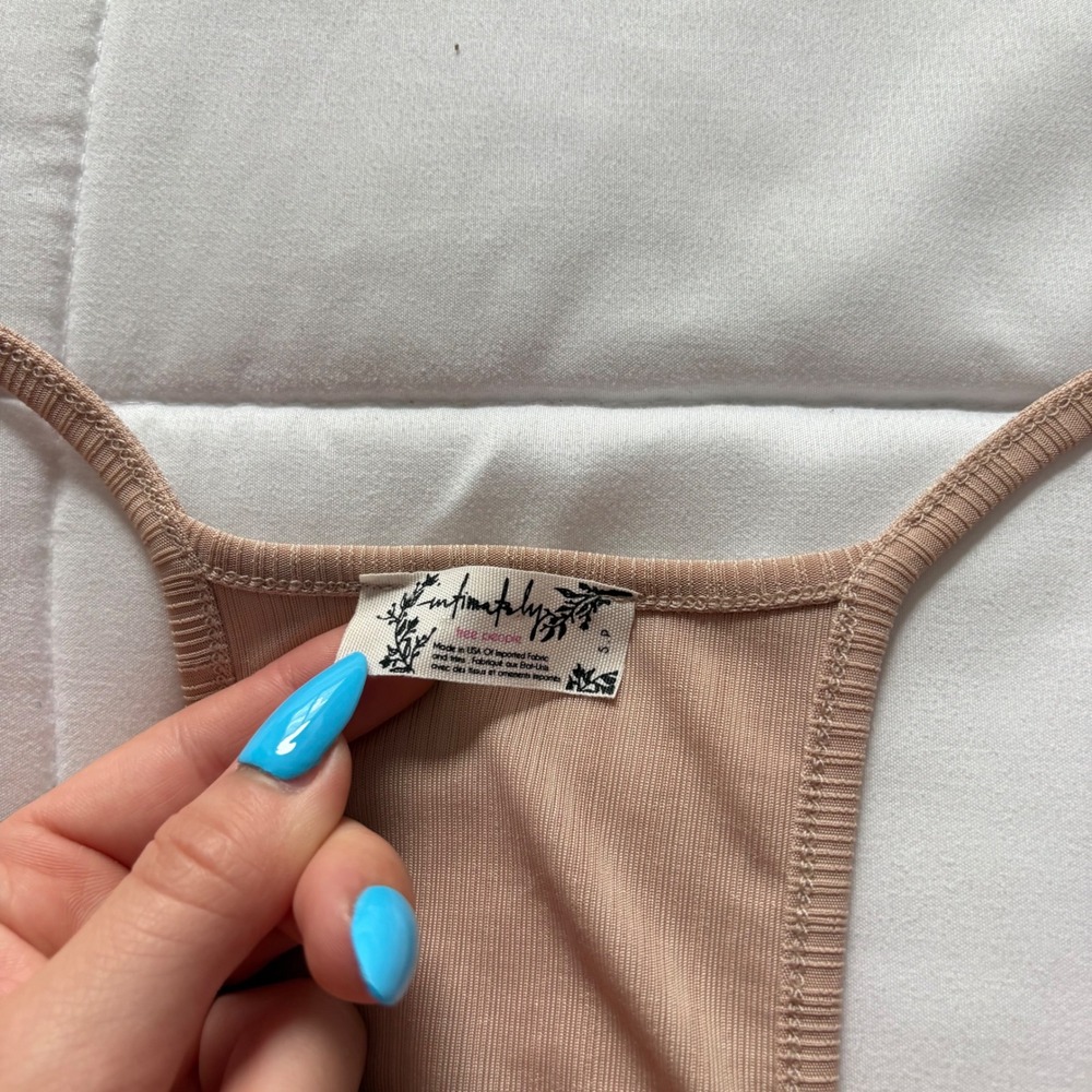 Intimately Free People Tank Top Cami Womens Small Ribbed Racerback Beige V-Neck - Picture 2 of 8